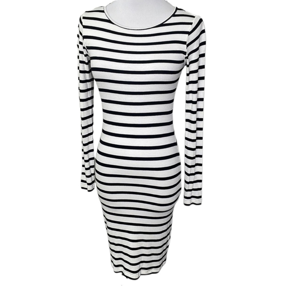 ASOS Black and White Stripes Ribbed Long Sleeve Bodycon Dress
